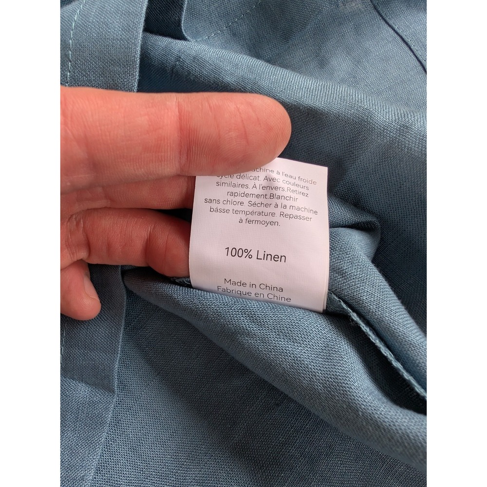 Lintico Elastic Waistband Dress Womens Medium NWT 100% Linen‎ V-Neck Steel Blue - Picture 6 of 7